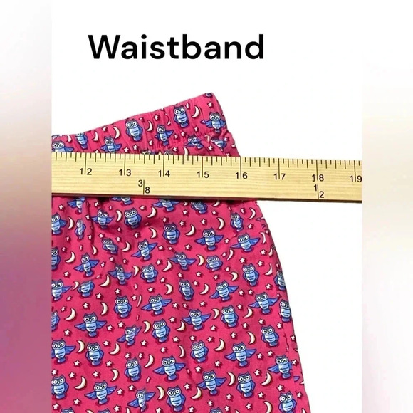 Vineyard Vines pink pajama pants featuring little owls and moons, tied waistband - Picture 4 of 5